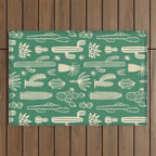 Retro hand drawn cactus plant pattern Outdoor Rug Gallery Image 1
