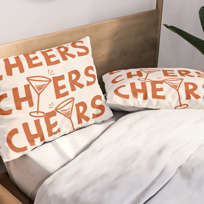 Cheers. Cocktails and Drinks in Burnt Orange and Linen White Pillow Sham Gallery Image 2