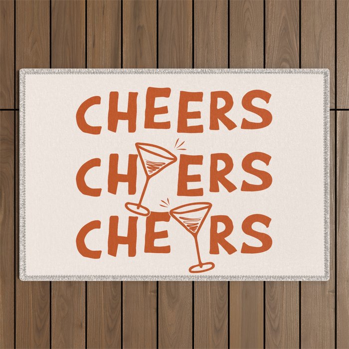 Cheers. Cocktails and Drinks in Burnt Orange and Linen White Outdoor Rug Gallery Image 1