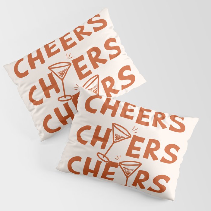 Cheers. Cocktails and Drinks in Burnt Orange and Linen White Pillow Sham Gallery Image 3