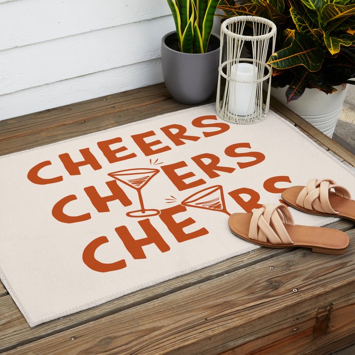 Cheers. Cocktails and Drinks in Burnt Orange and Linen White Outdoor Rug Gallery Image 2