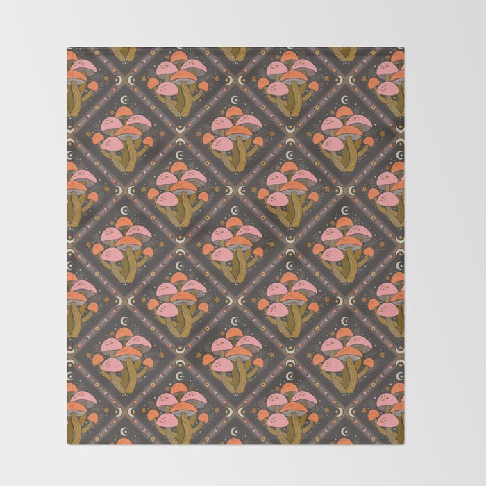 Mushrooms and Moons - Dark Throw Blanket Gallery Image 2