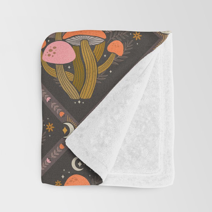 Mushrooms and Moons - Dark Throw Blanket Gallery Image 3