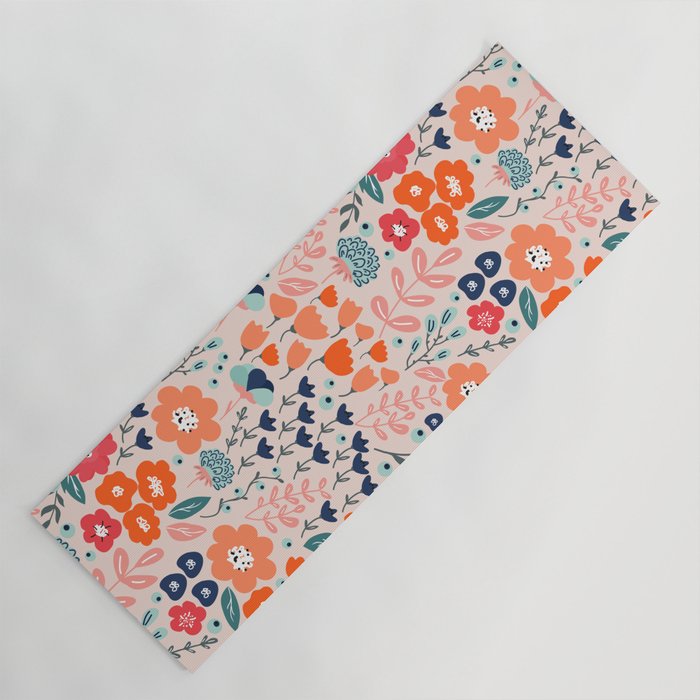 Ditsy Florals, Pink, Orange, Teal, Navy Yoga Mat Gallery Image 1