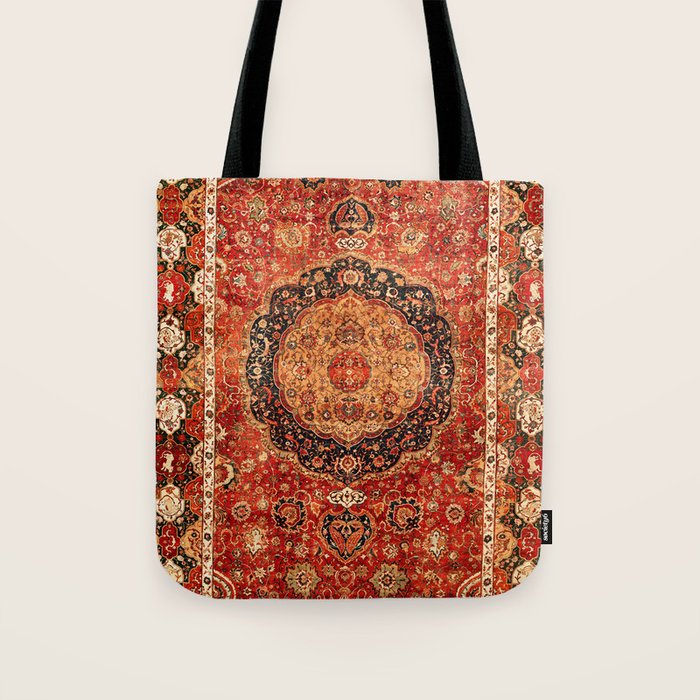 Seley 16th Century Antique Persian Carpet Print Tote Bag Gallery Image 1