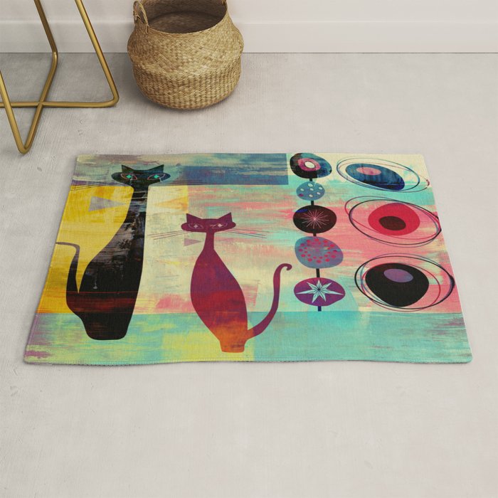 Mid-Century Modern 2 Cats - Graffiti Style Rug Gallery Image 1