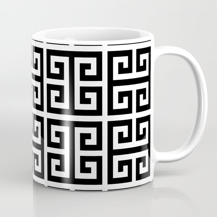 Greek Key (White & Black Pattern) Coffee Mug Gallery Image 1