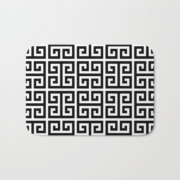 Greek Key (White & Black Pattern) Bath Mat Gallery Image 1