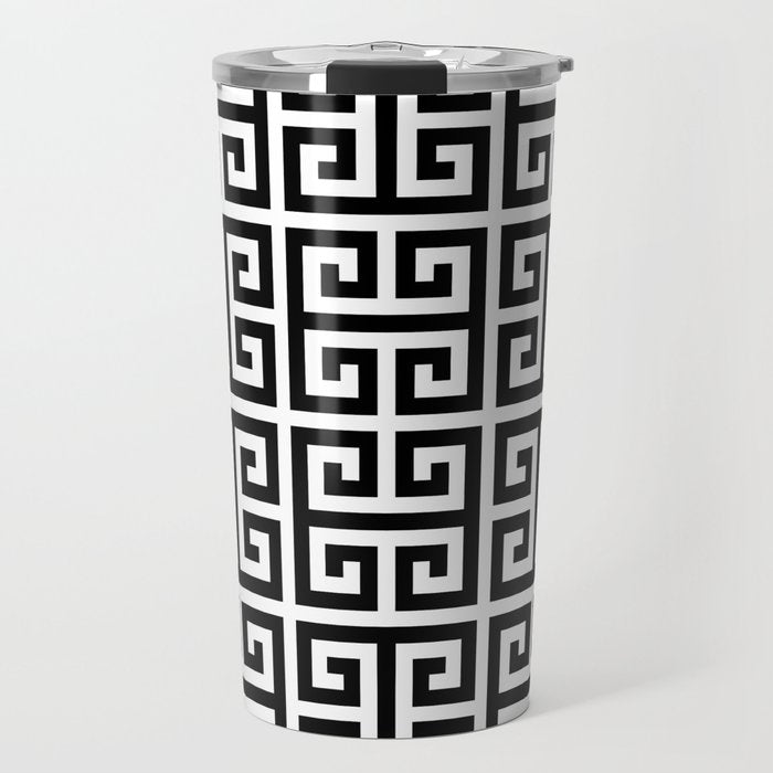 Greek Key (White & Black Pattern) Travel Mug Gallery Image 1