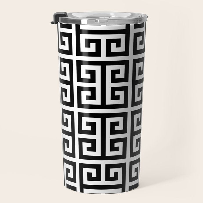 Greek Key (White & Black Pattern) Travel Mug Gallery Image 3