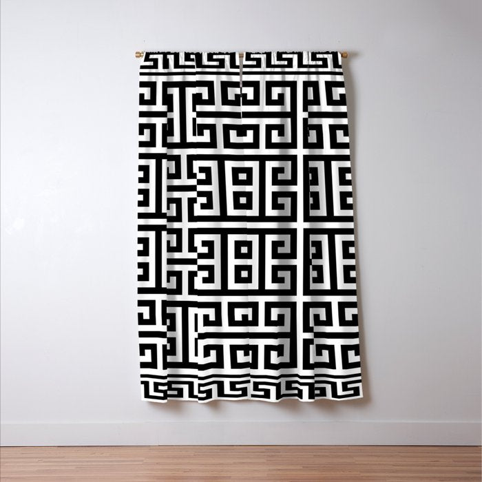 Greek Key (White & Black Pattern) Window Curtain Gallery Image 3