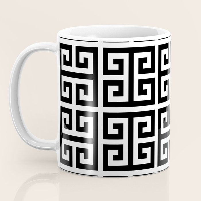 Greek Key (White & Black Pattern) Coffee Mug Gallery Image 3
