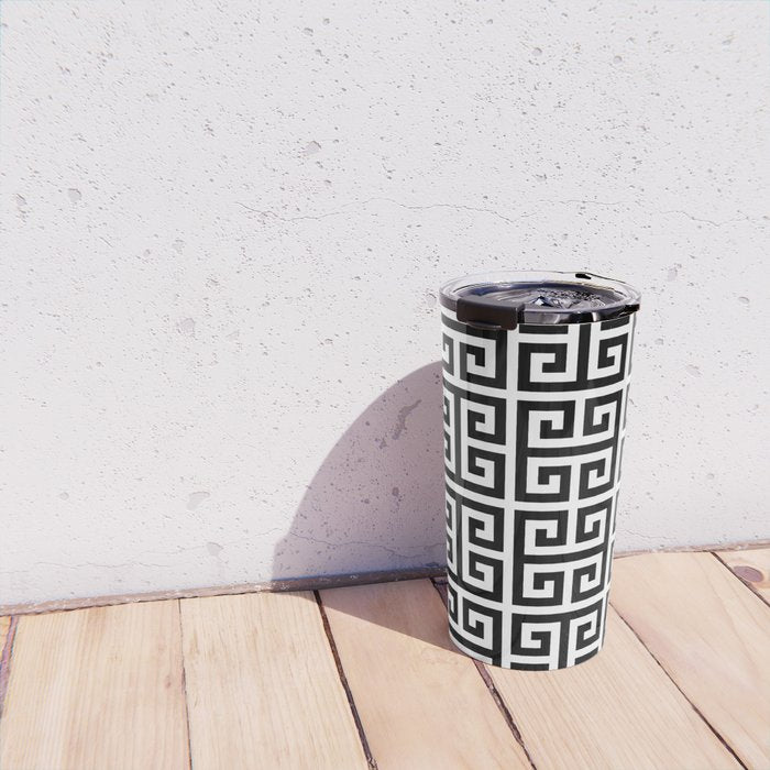 Greek Key (White & Black Pattern) Travel Mug Gallery Image 4