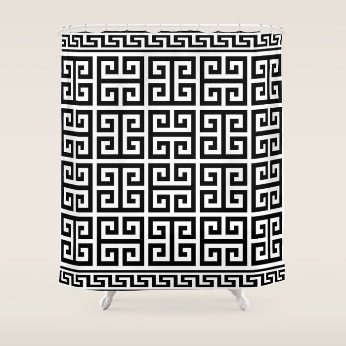 Greek Key (White & Black Pattern) Shower Curtain Gallery Image 1
