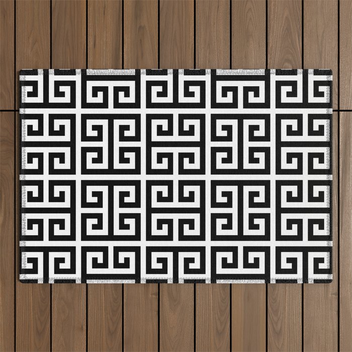 Greek Key (White & Black Pattern) Outdoor Rug Gallery Image 1