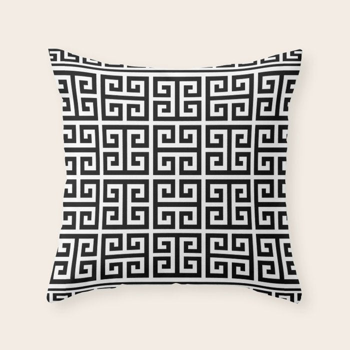 Greek Key (White & Black Pattern) Throw Pillow Gallery Image 6