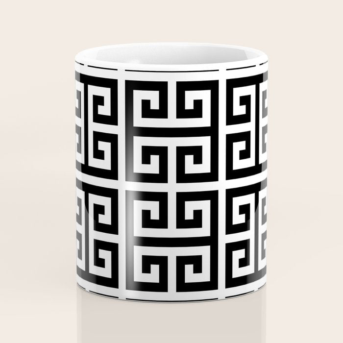 Greek Key (White & Black Pattern) Coffee Mug Gallery Image 4