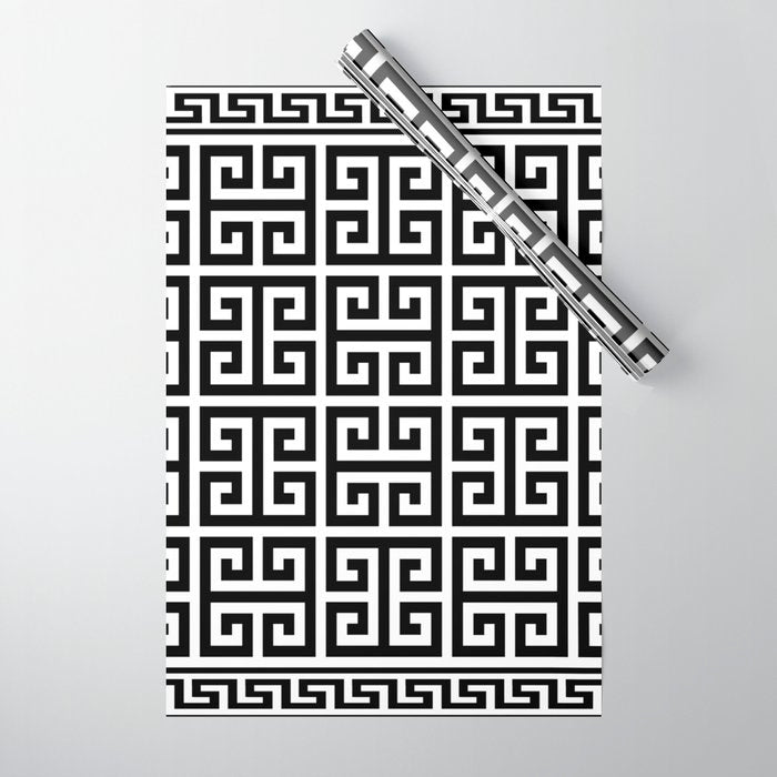 Greek Key (White & Black Pattern) Wrapping Paper Gallery Image 1