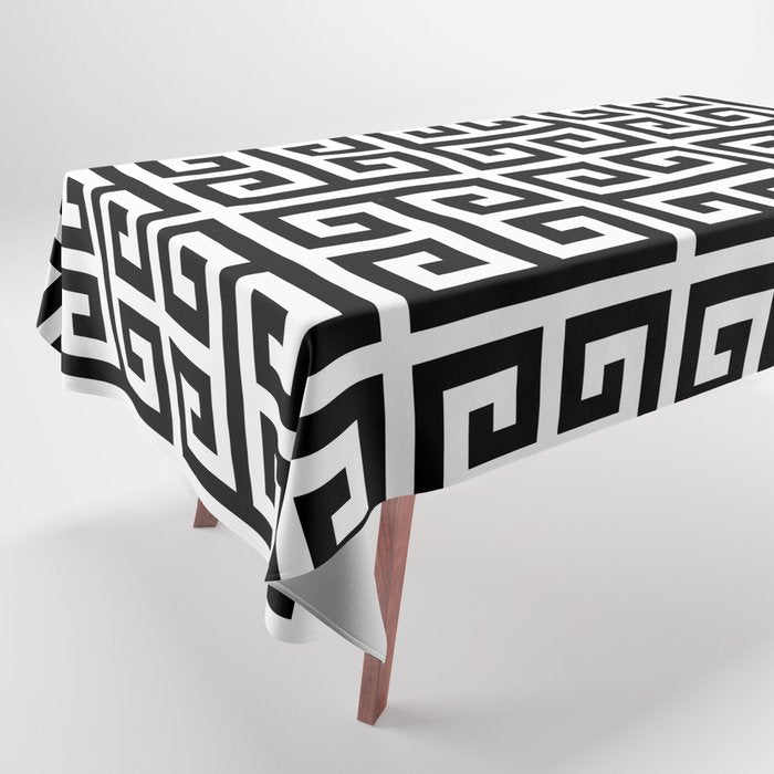 Greek Key (White & Black Pattern) Tablecloth Gallery Image 1