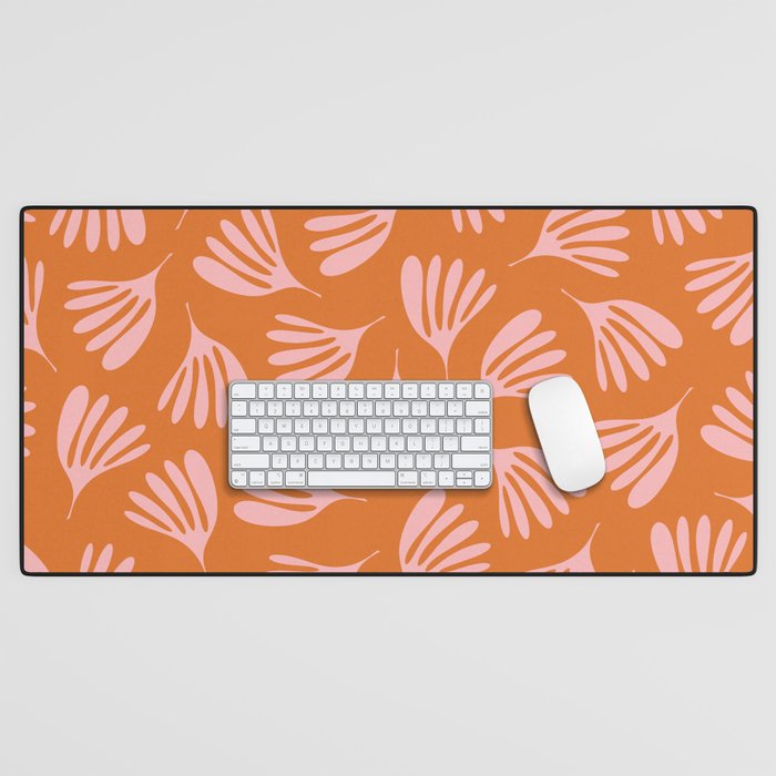 Pink and Orange Wispy Leaves Contemporary Abstract Pattern Desk Mat Gallery Image 1