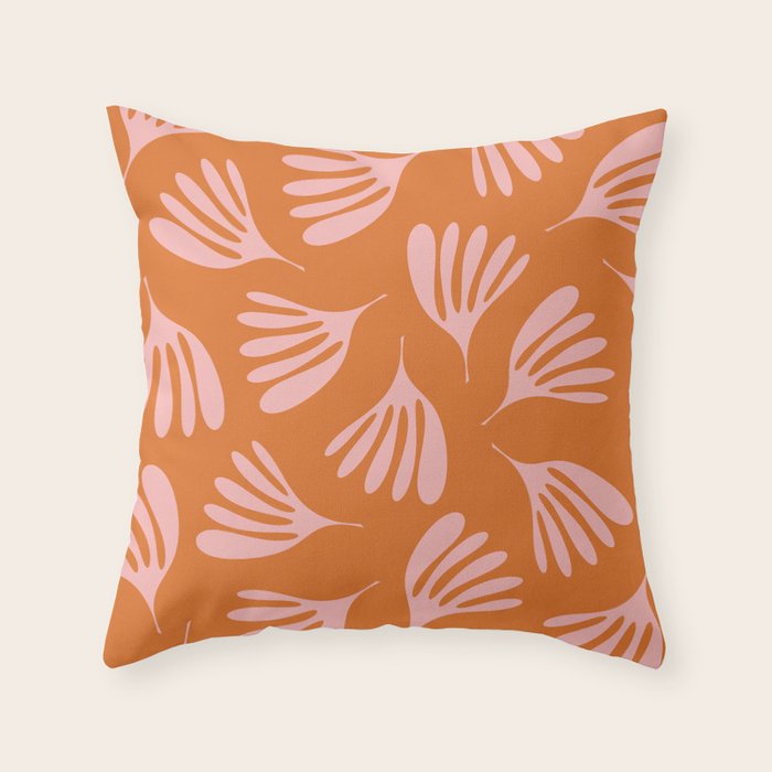 Pink and Orange Wispy Leaves Contemporary Abstract Pattern Throw Pillow Gallery Image 1
