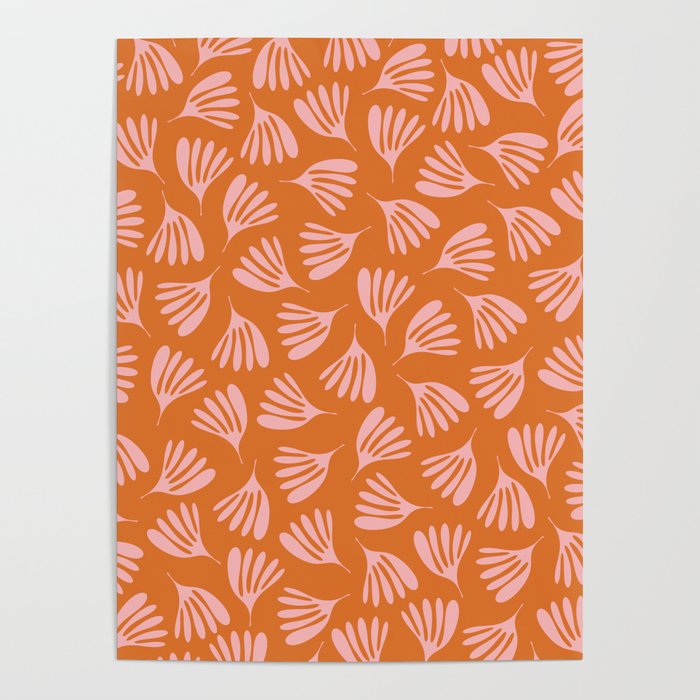 Pink and Orange Wispy Leaves Contemporary Abstract Pattern Poster Gallery Image 4