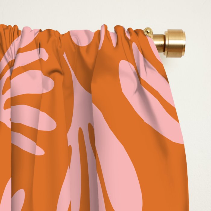 Pink and Orange Wispy Leaves Contemporary Abstract Pattern Window Curtain Gallery Image 2