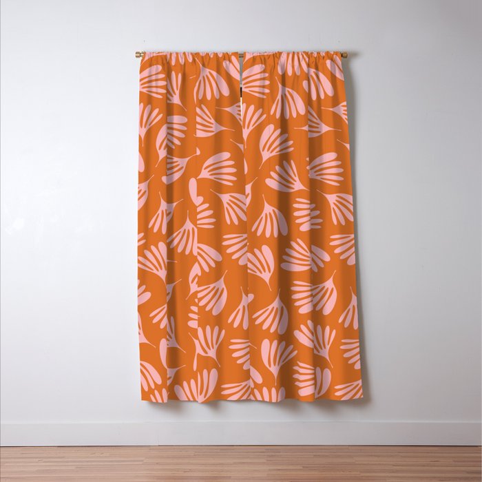 Pink and Orange Wispy Leaves Contemporary Abstract Pattern Window Curtain Gallery Image 3