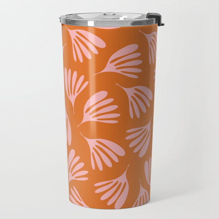 Pink and Orange Wispy Leaves Contemporary Abstract Pattern Travel Mug Gallery Image 2