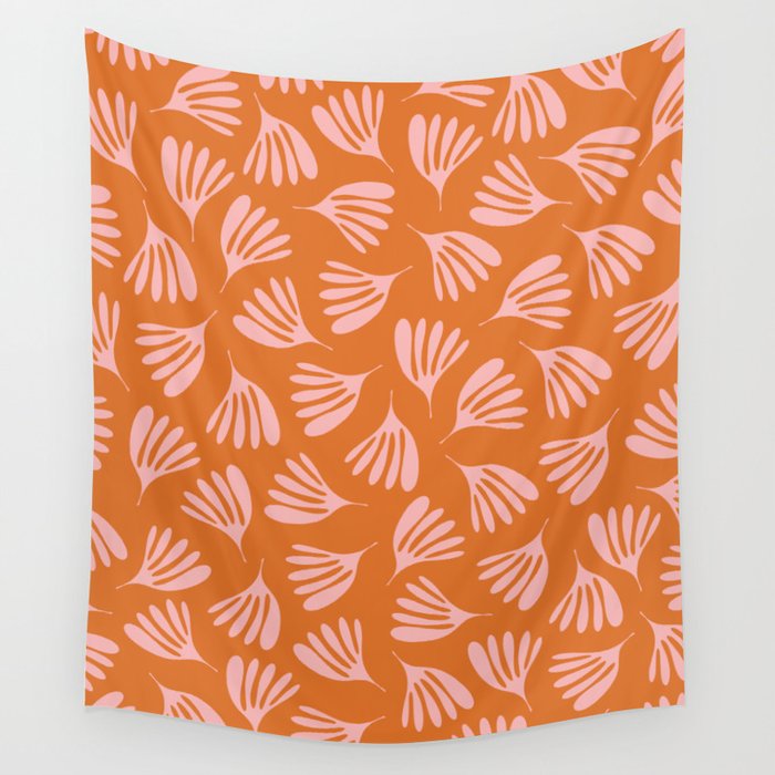 Pink and Orange Wispy Leaves Contemporary Abstract Pattern Wall Tapestry Gallery Image 4