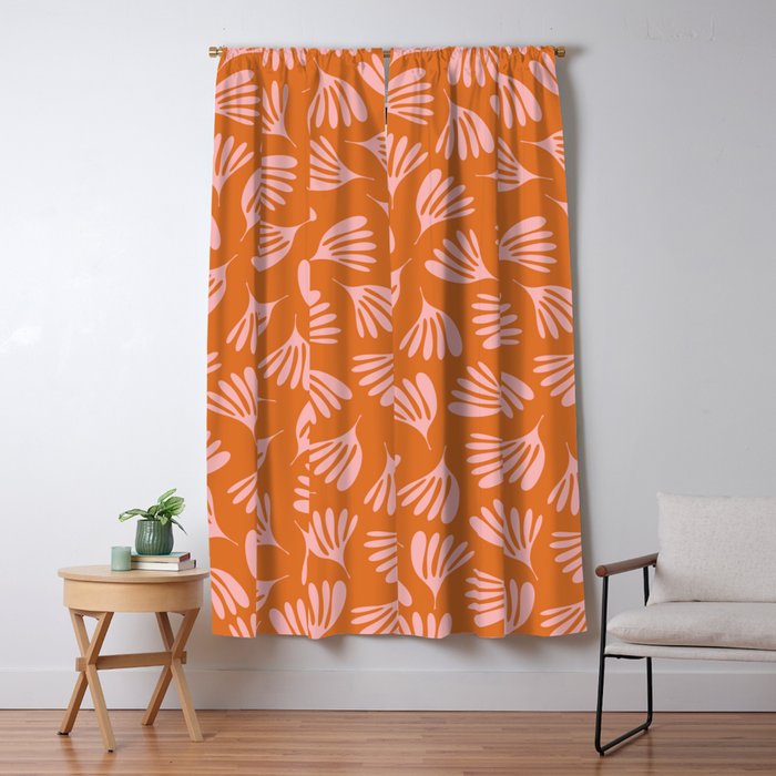 Pink and Orange Wispy Leaves Contemporary Abstract Pattern Window Curtain Gallery Image 1