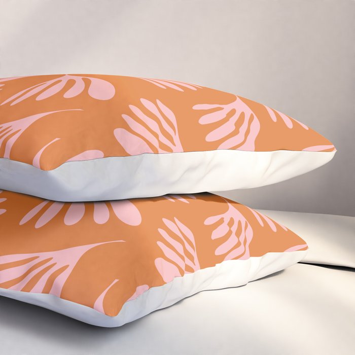 Pink and Orange Wispy Leaves Contemporary Abstract Pattern Pillow Sham Gallery Image 3