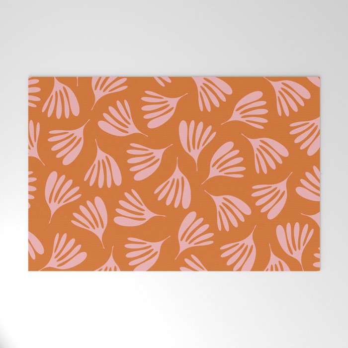 Pink and Orange Wispy Leaves Contemporary Abstract Pattern Welcome Mat Gallery Image 1