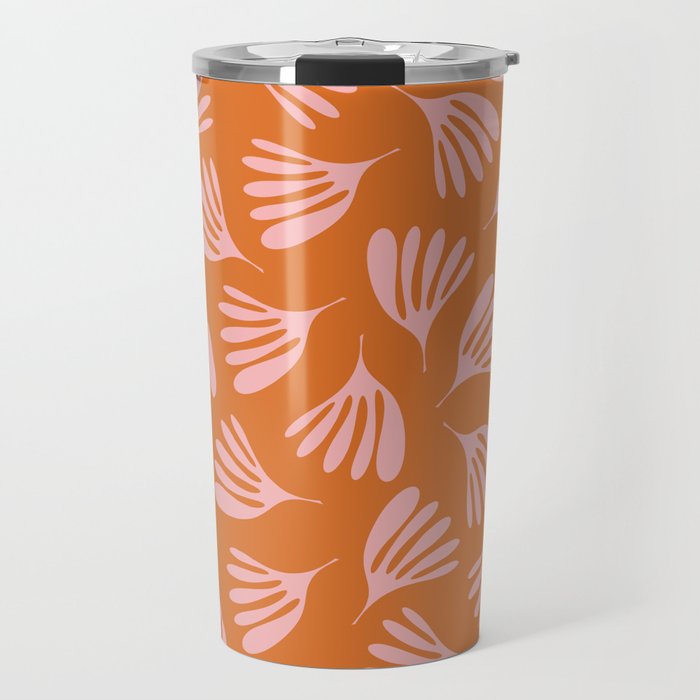 Pink and Orange Wispy Leaves Contemporary Abstract Pattern Travel Mug Gallery Image 1