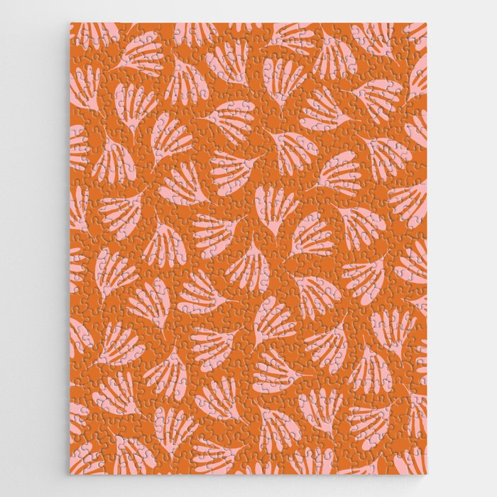 Pink and Orange Wispy Leaves Contemporary Abstract Pattern Jigsaw Puzzle Gallery Image 1