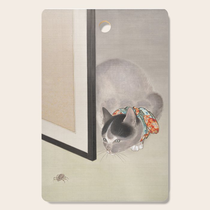 Cat Watching a Spider Japanese Painting Cutting Board Gallery Image 1