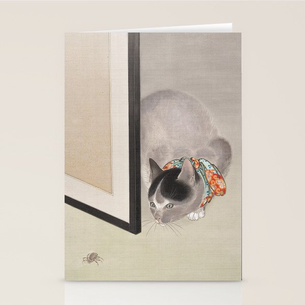 Cat Watching a Spider Japanese Painting Stationery Card Gallery Image 1