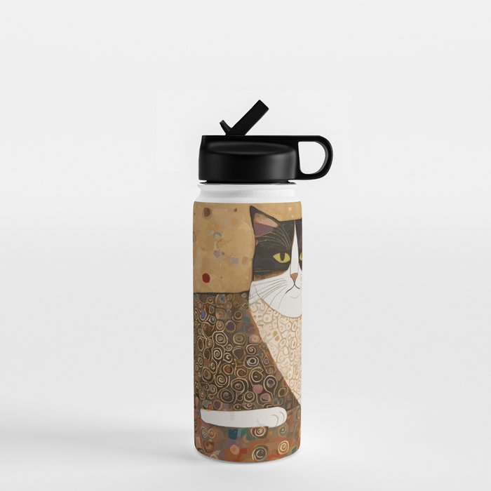 Klimt Cat with Ivory Scarf Water Bottle Gallery Image 1