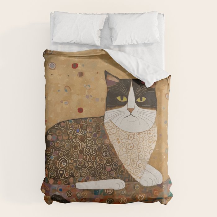 Klimt Cat with Ivory Scarf Duvet Cover Gallery Image 6