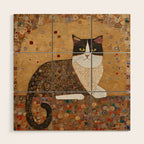 Klimt Cat with Ivory Scarf Wood Wall Art Gallery Image 1