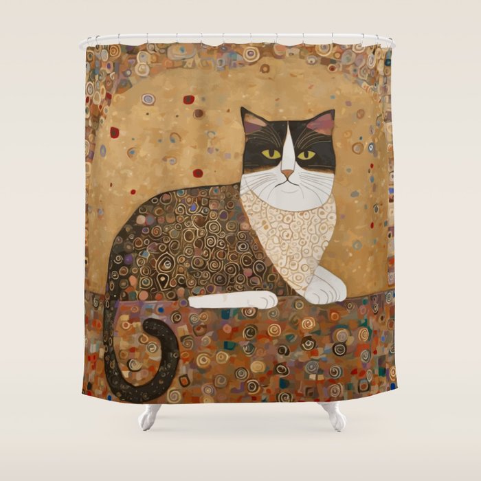 Klimt Cat with Ivory Scarf Shower Curtain Gallery Image 1