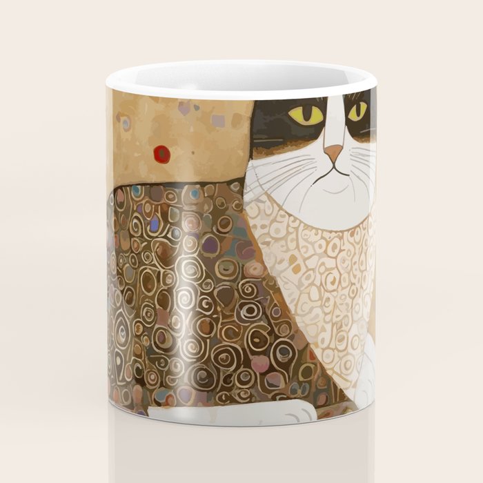 Klimt Cat with Ivory Scarf Coffee Mug Gallery Image 4