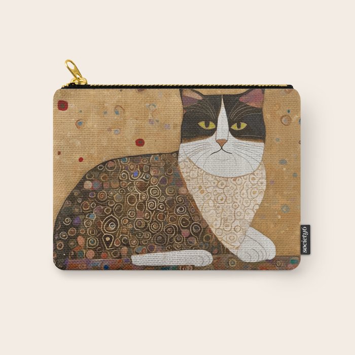 Klimt Cat with Ivory Scarf Carry All Pouch Gallery Image 1