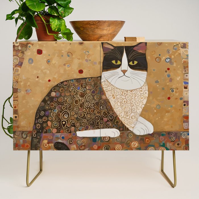 Klimt Cat with Ivory Scarf Credenza Gallery Image 1