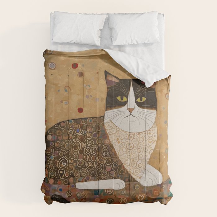 Klimt Cat with Ivory Scarf Comforter Gallery Image 6