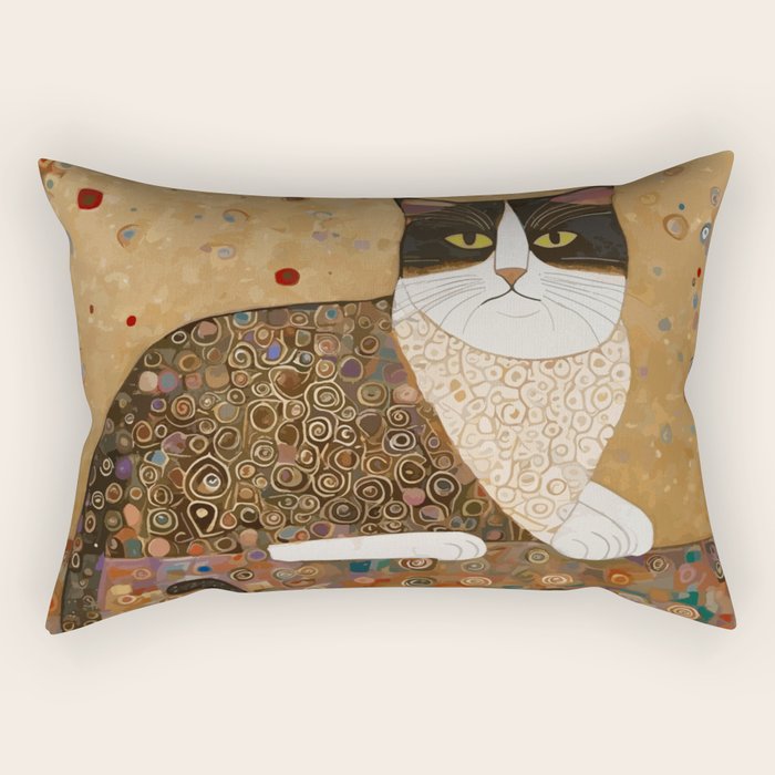 Klimt Cat with Ivory Scarf Rectangular Pillow Gallery Image 1