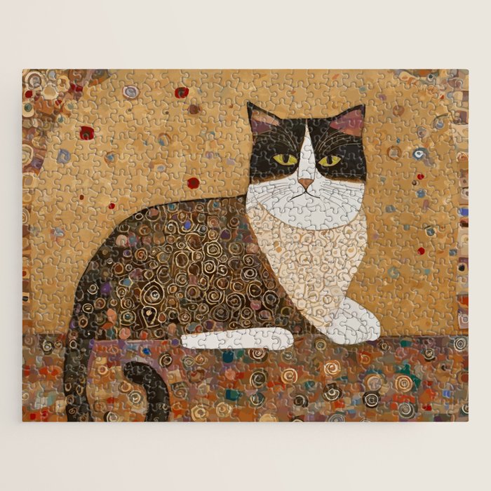 Klimt Cat with Ivory Scarf Jigsaw Puzzle Gallery Image 1