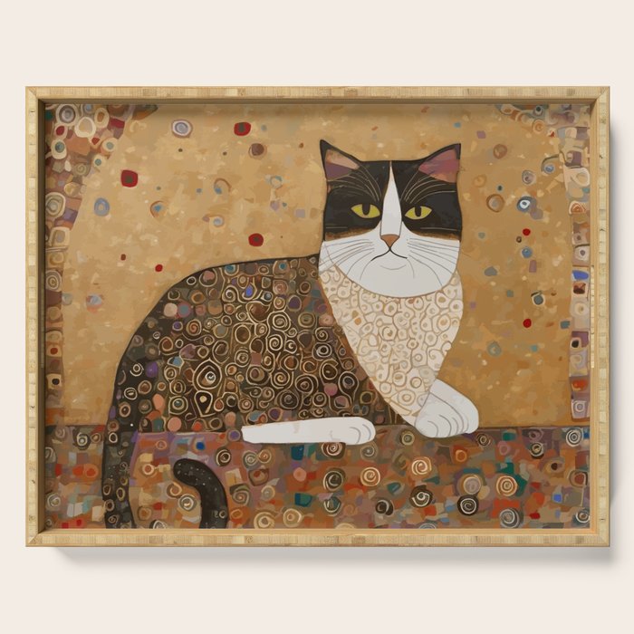 Klimt Cat with Ivory Scarf Serving Tray Gallery Image 1