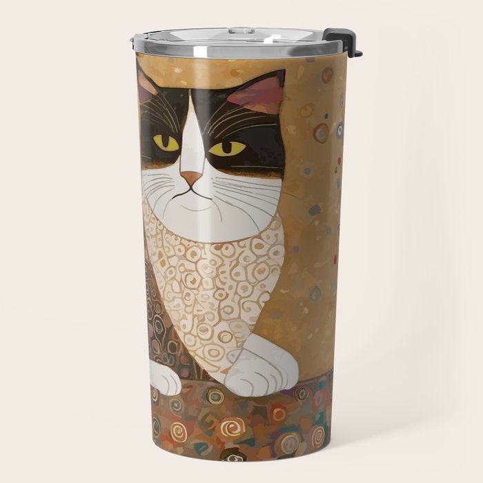 Klimt Cat with Ivory Scarf Travel Mug Gallery Image 2