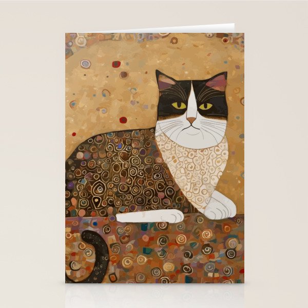 Klimt Cat With Ivory Scarf Stationery Card